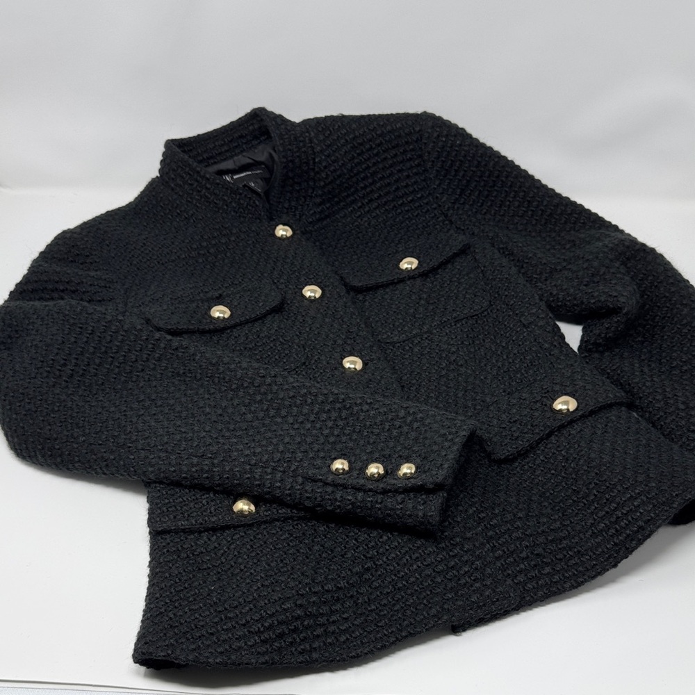 INC Black Boucle Jacket with Gold Buttons